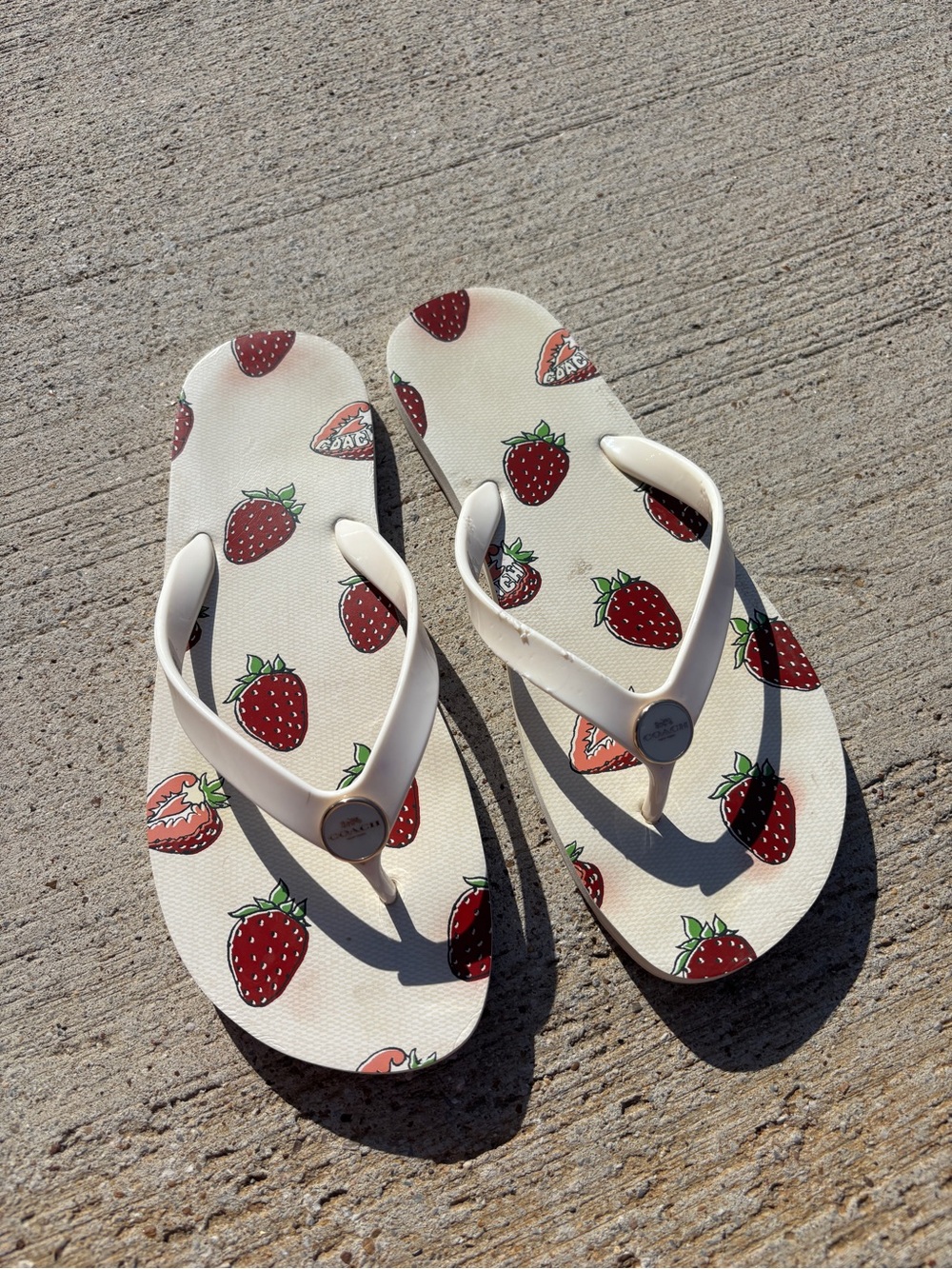 Coach Strawberry Print Cream Flip Flops